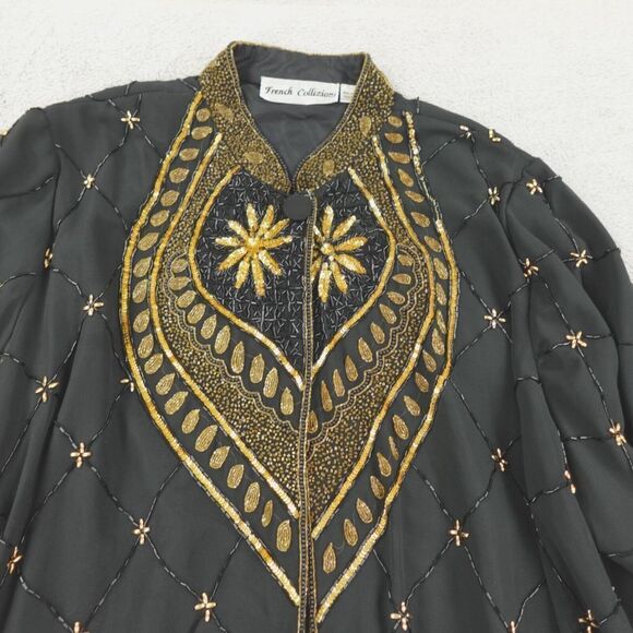 French Collizioni Beaded Jacket Womens Plus‎ 3X Black Gold Sequin Formal Party - Picture 14 of 16